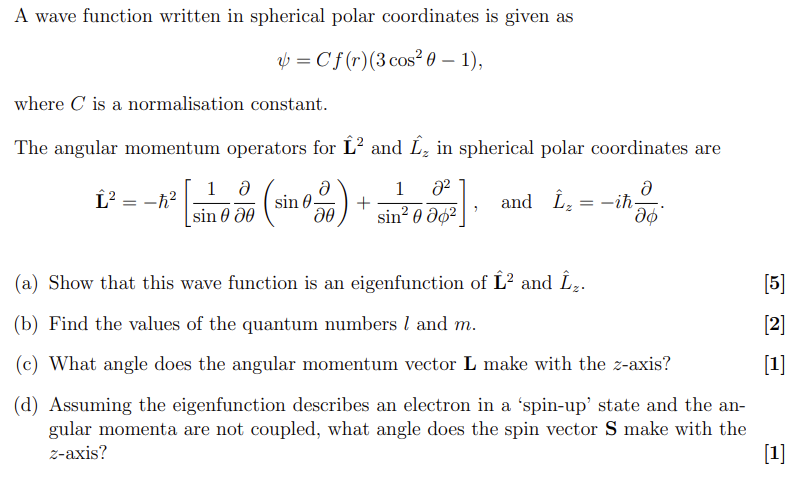 Solved A Wave Function Written In Spherical Polar Coordin Chegg Com