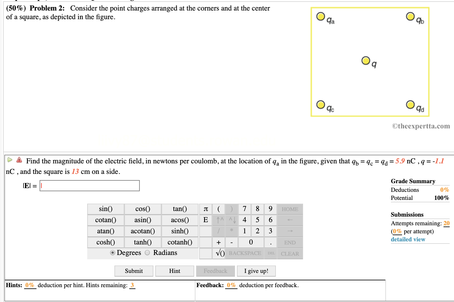 Solved (50%) Problem 2: Consider the point charges arranged | Chegg.com