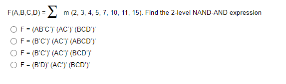 Solved F(A,B,C,D)=∑m(2,3,4,5,7,10,11,15). Find The 2-level | Chegg.com