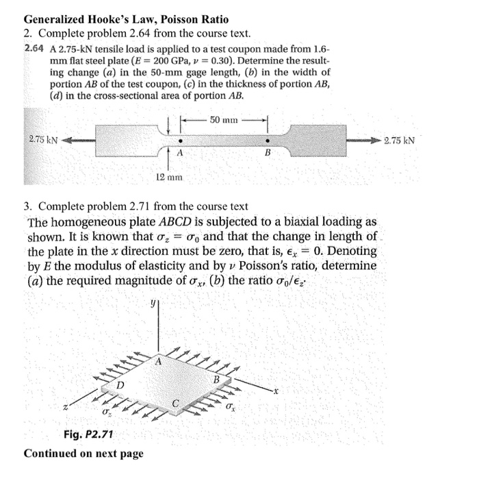 Solved Generalized Hooke's Law, Poisson Ratio 2. Complete