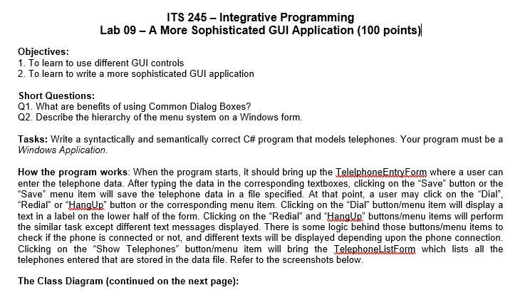Solved ITS 245 - Integrative Programming Lab 09 - A More | Chegg.com
