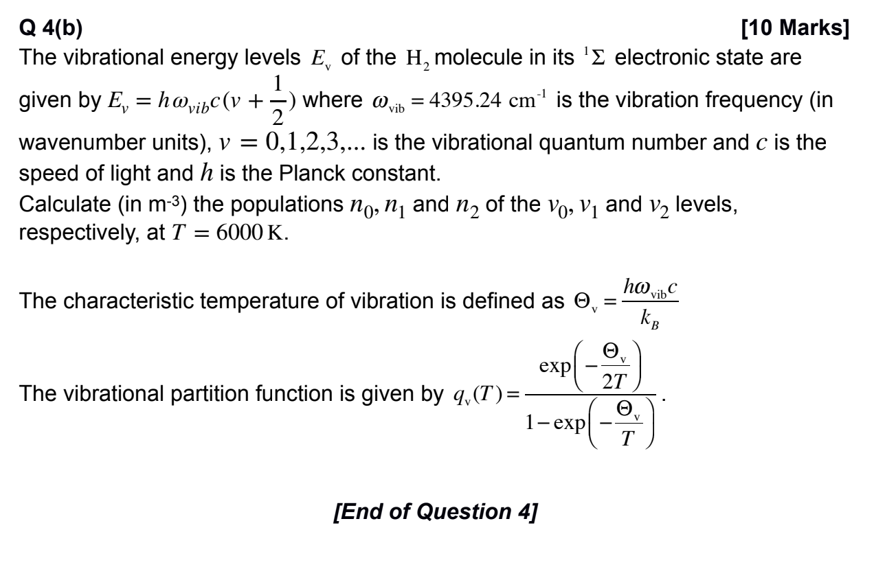Solved Q 4(b) [10 Marks] The vibrational energy levels E, of | Chegg.com
