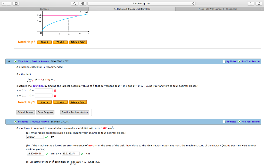 Question: Webassign.net 2.4 Homework-Precise Limit Detinition I Need