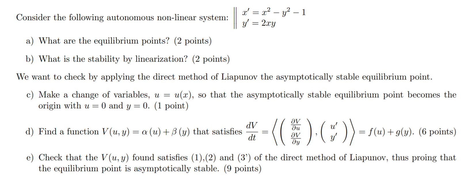 Solved Consider the following autonomous non-linear system: | Chegg.com