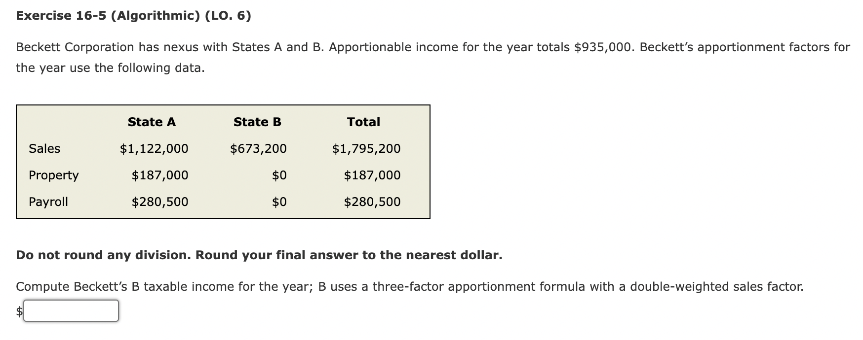 Solved Beckett Corporation Has Nexus With States A And B. | Chegg.com