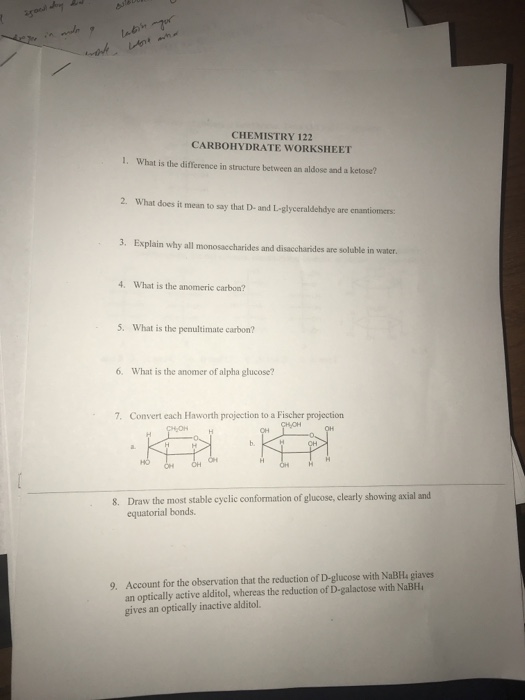 Chemistry Of Carbohydrates Worksheet Answers - Worksheet List