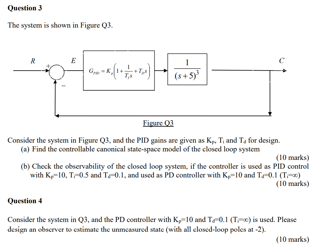 Question 3 The system is shown in Figure Q3. R E 1 | Chegg.com