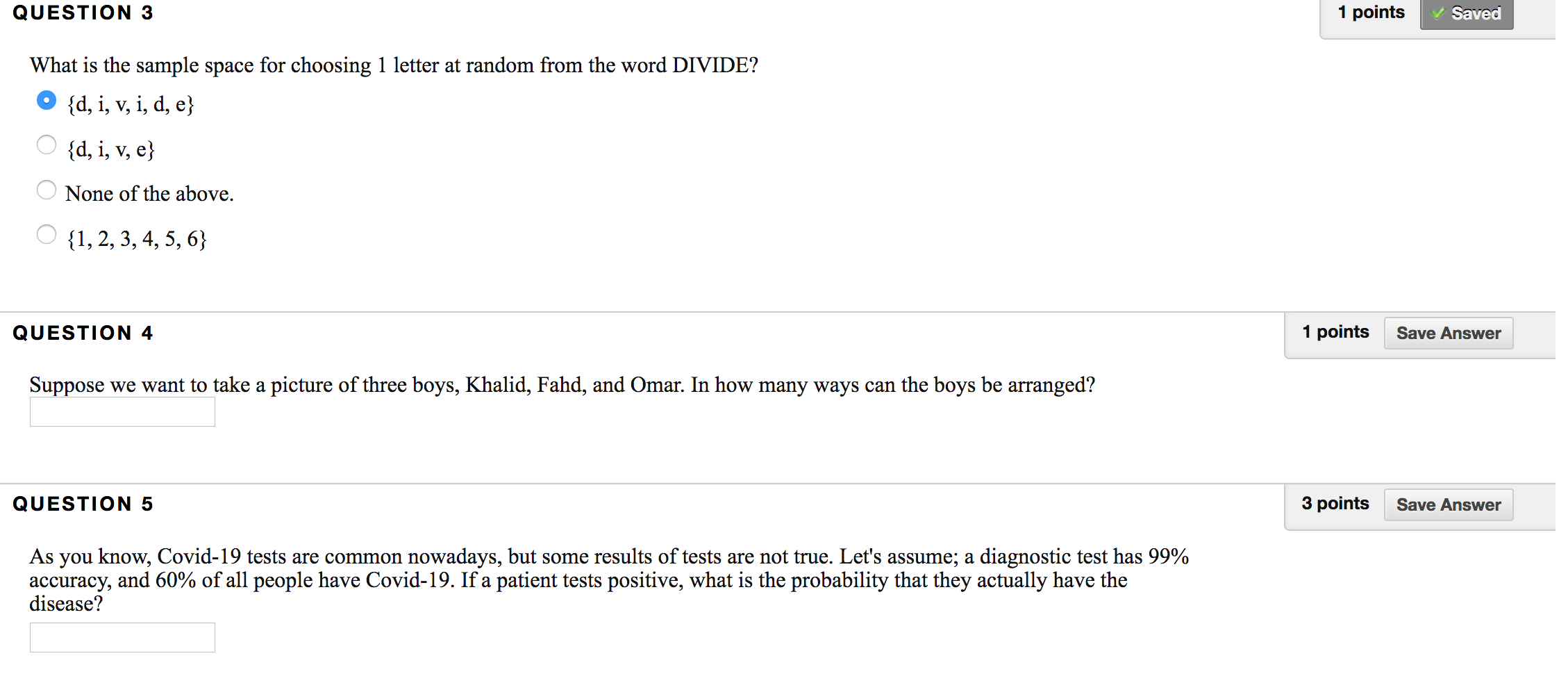 Solved QUESTION 3 1 points Saved What is the sample space | Chegg.com