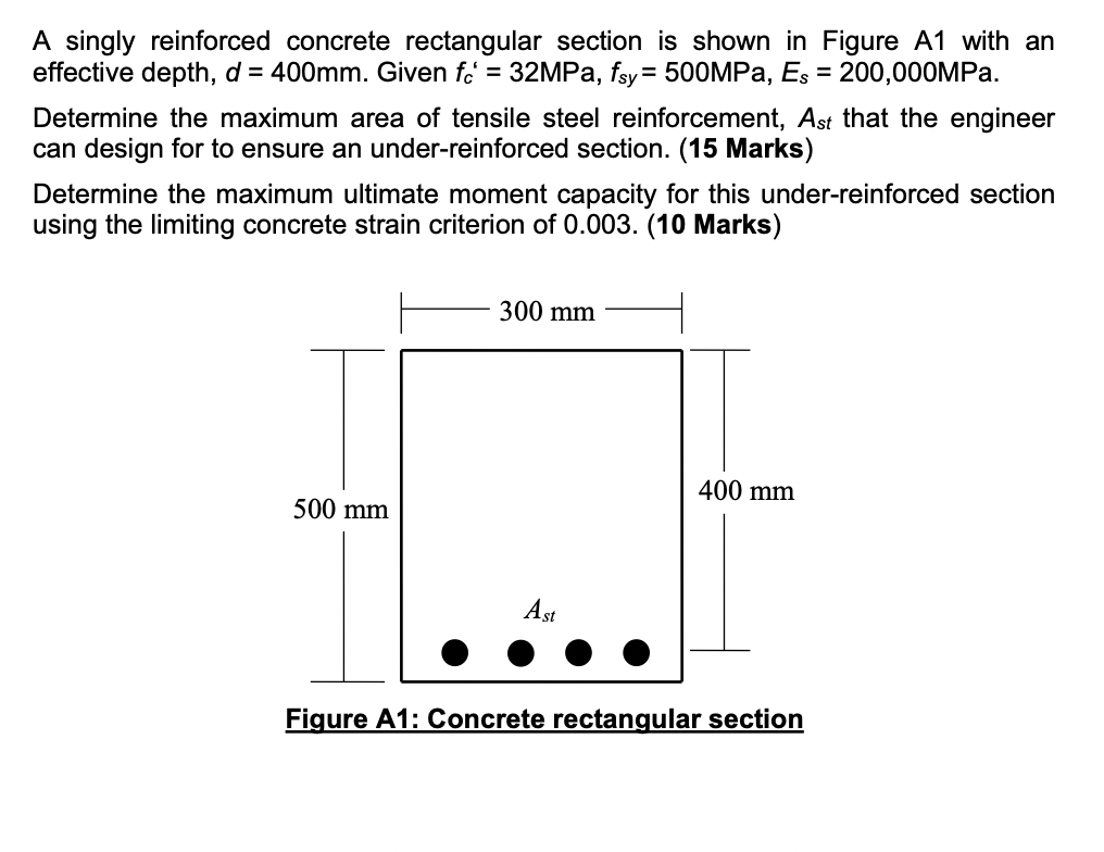 Solved A singly reinforced concrete rectangular section is | Chegg.com