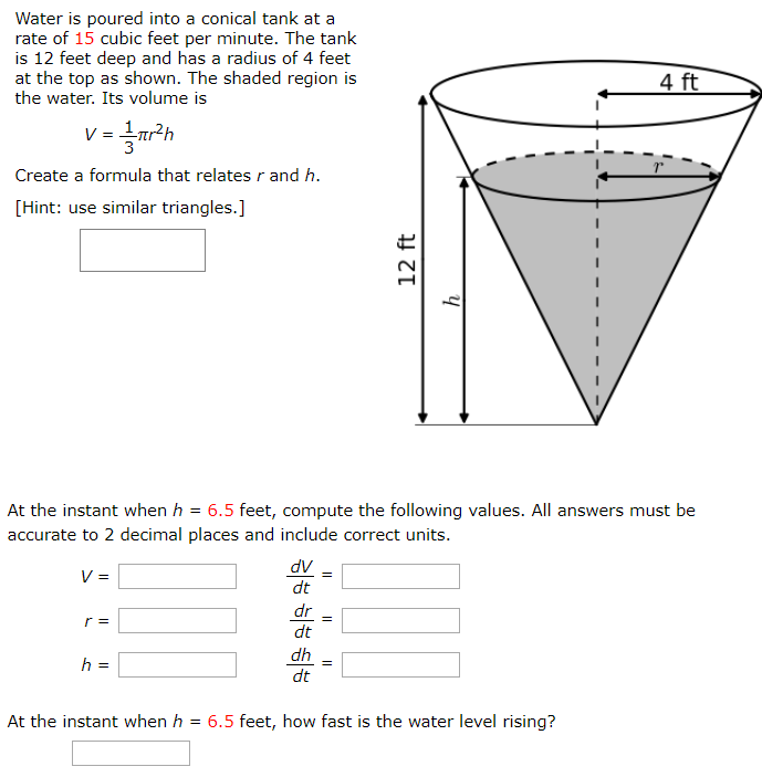 Solved Water Is Poured Into A Conical Tank At A Rate Of 15