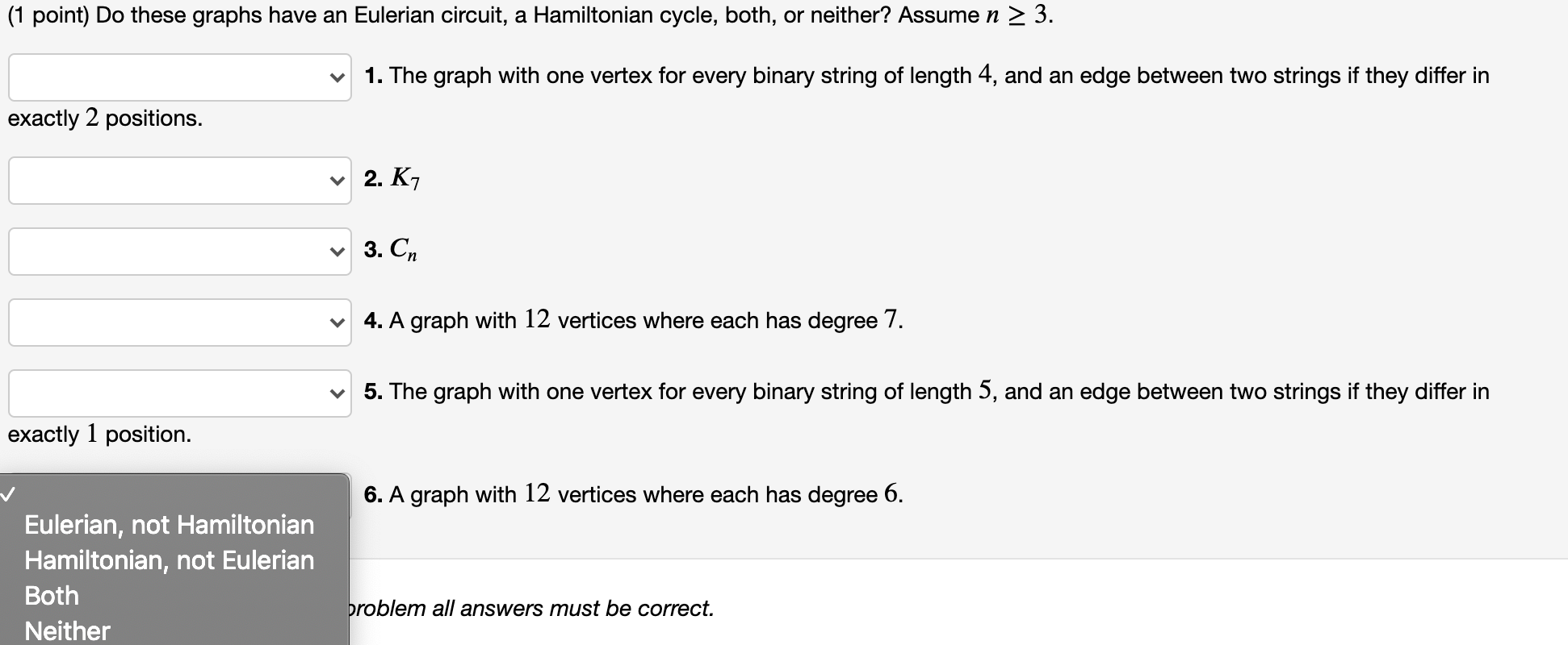  1 Point Do These Graphs Have An Eulerian Circuit Chegg