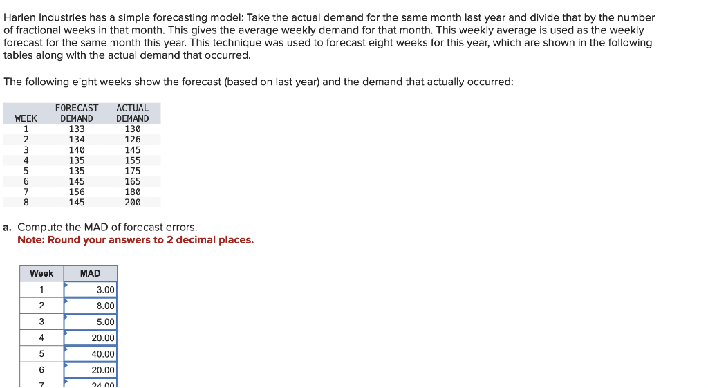 Harlen Industries has a simple forecasting model: | Chegg.com
