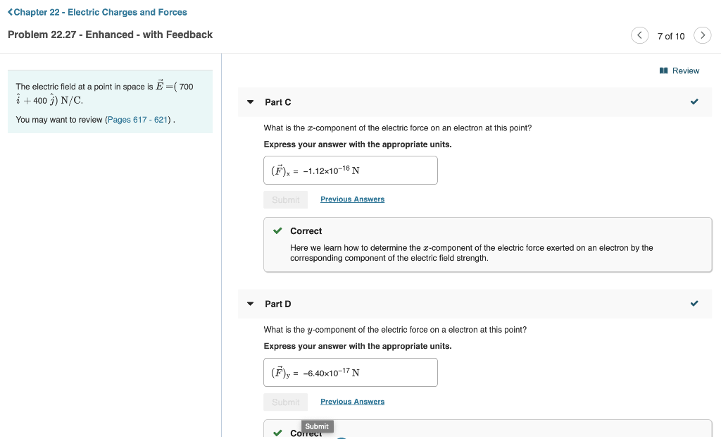 Solved Review The electric field at a point in space is E=( | Chegg.com