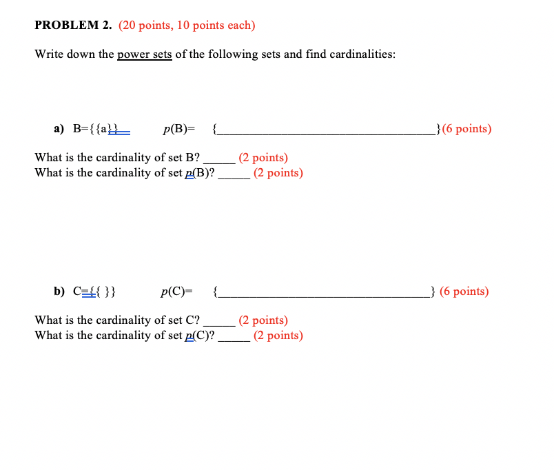 Solved PROBLEM 1. (20 points, 10 points each) Given set | Chegg.com