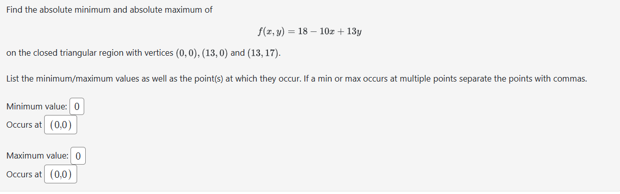 Solved Find the absolute minimum and absolute maximum | Chegg.com