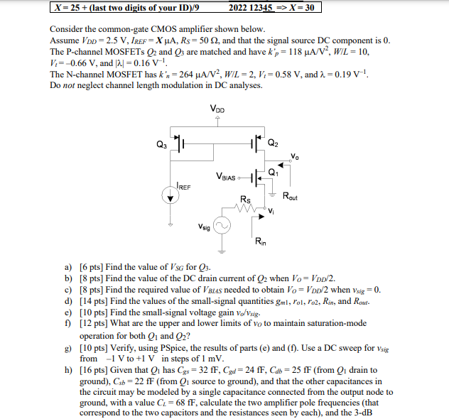 Solved Consider the common-gate CMOS amplifier shown below. | Chegg.com