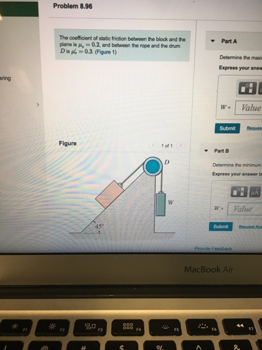 Solved Problem 8.96 The coefficient of static friction | Chegg.com