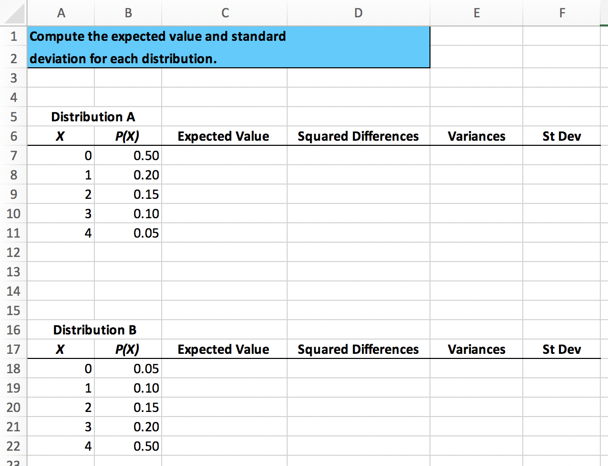 Solved A B C D E F 1 Compute The Expected Value And Standard | Chegg.com