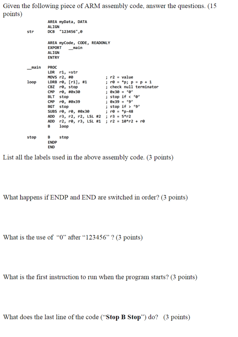 Solved Given The Following Piece Of ARM Assembly Code, | Chegg.com