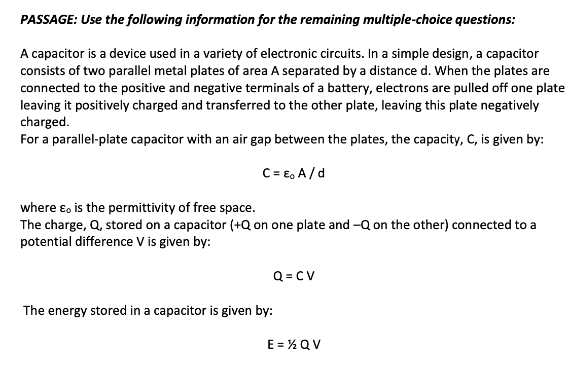 Solved PASSAGE: Use the following information for the | Chegg.com