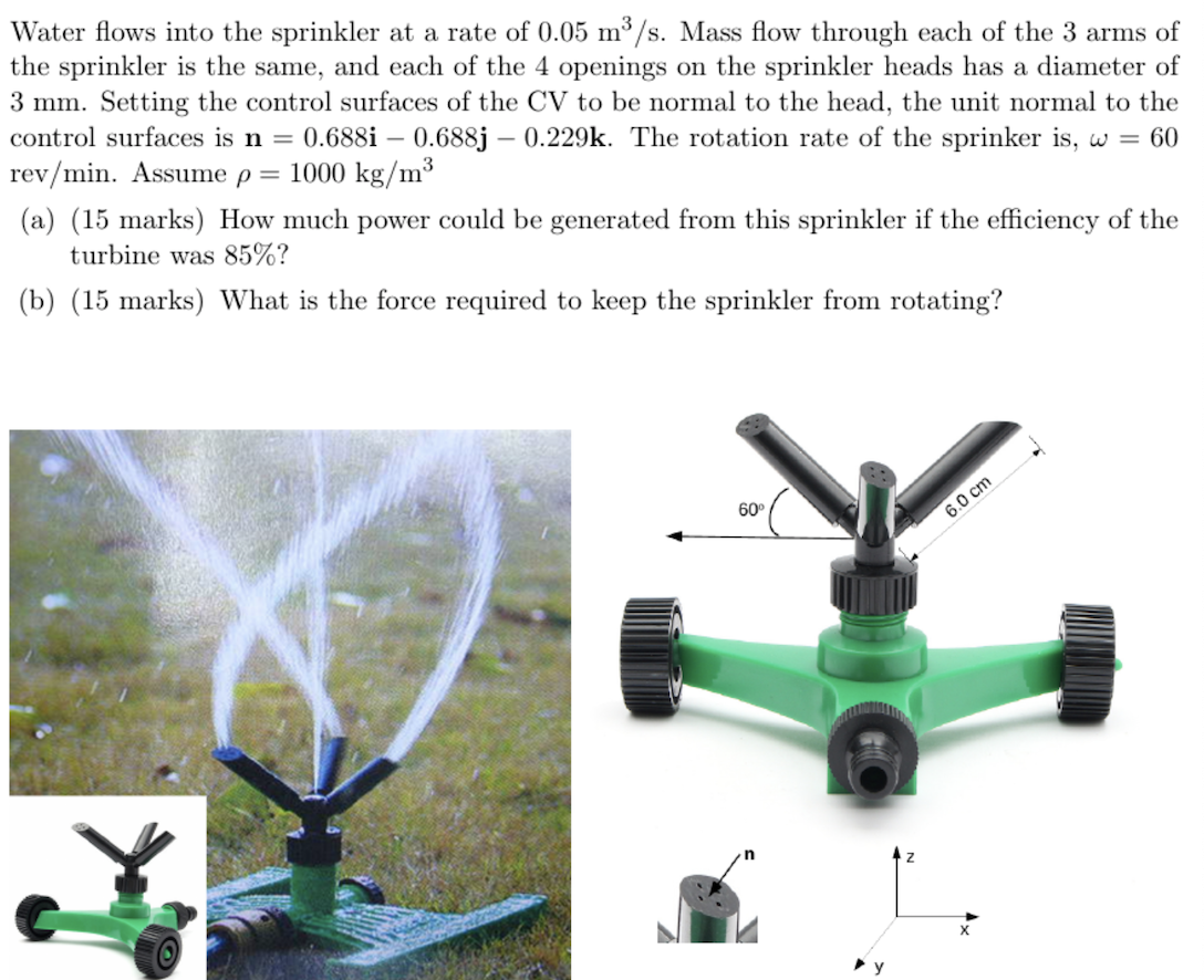 Solved Water flows into the sprinkler at a rate of 0.05 m/s. | Chegg.com