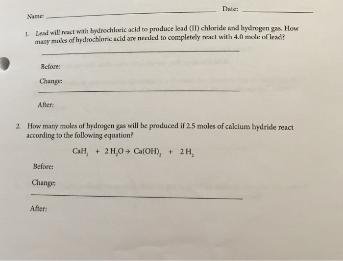 Solved Date Name 1. Lead will react with hydrochloric acid