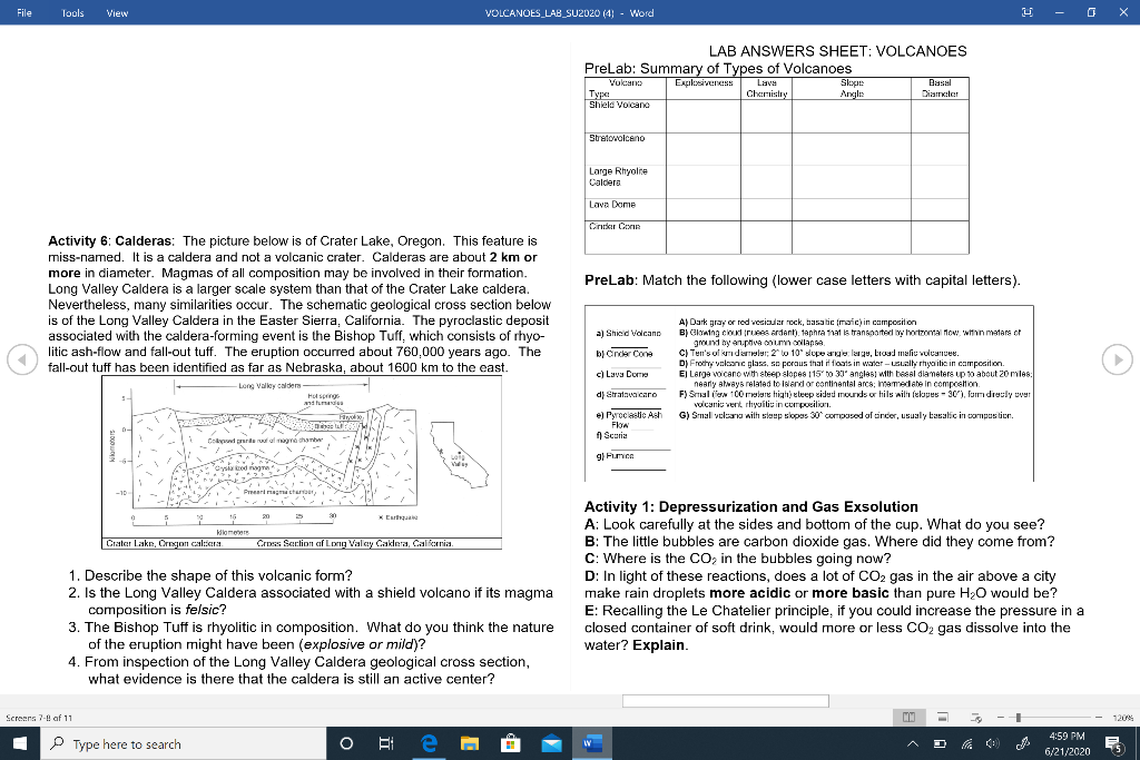 Solved File Tools View VOLCANOES LAB_SU2020 (4) - Word LAB | Chegg.com