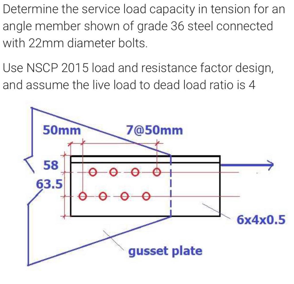 Solved Determine the service load capacity in tension for an | Chegg.com