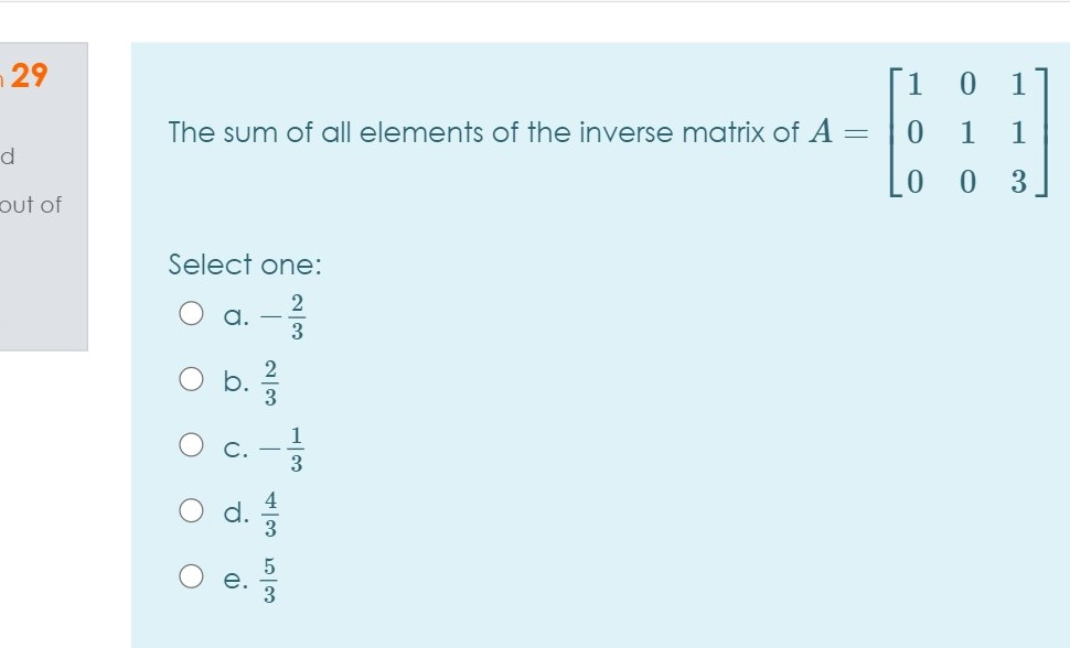 Solved 29 [1 0 1 The sum of all elements of the inverse | Chegg.com