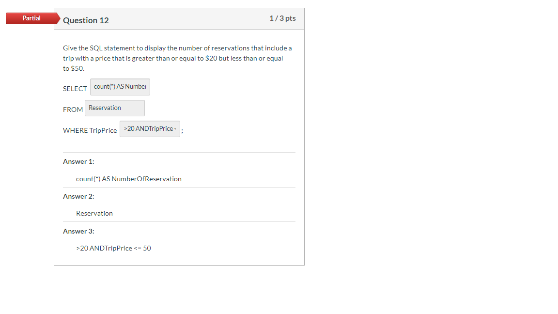 Solved Partial Question 10 1/2 pts Give the SQL statement to | Chegg.com