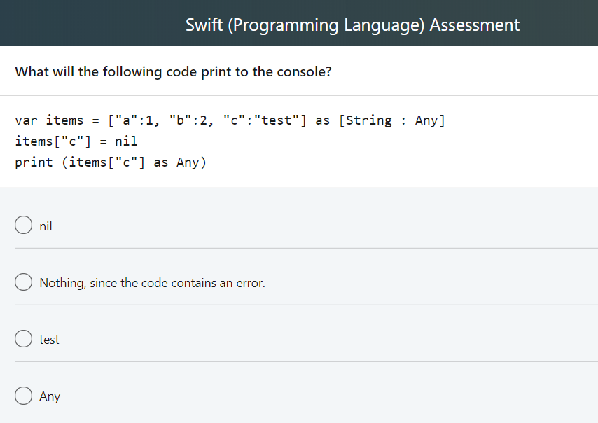 swift programming language quiz