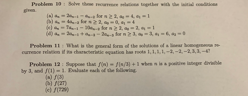 Problem 10 Solve These Recurrence Relations