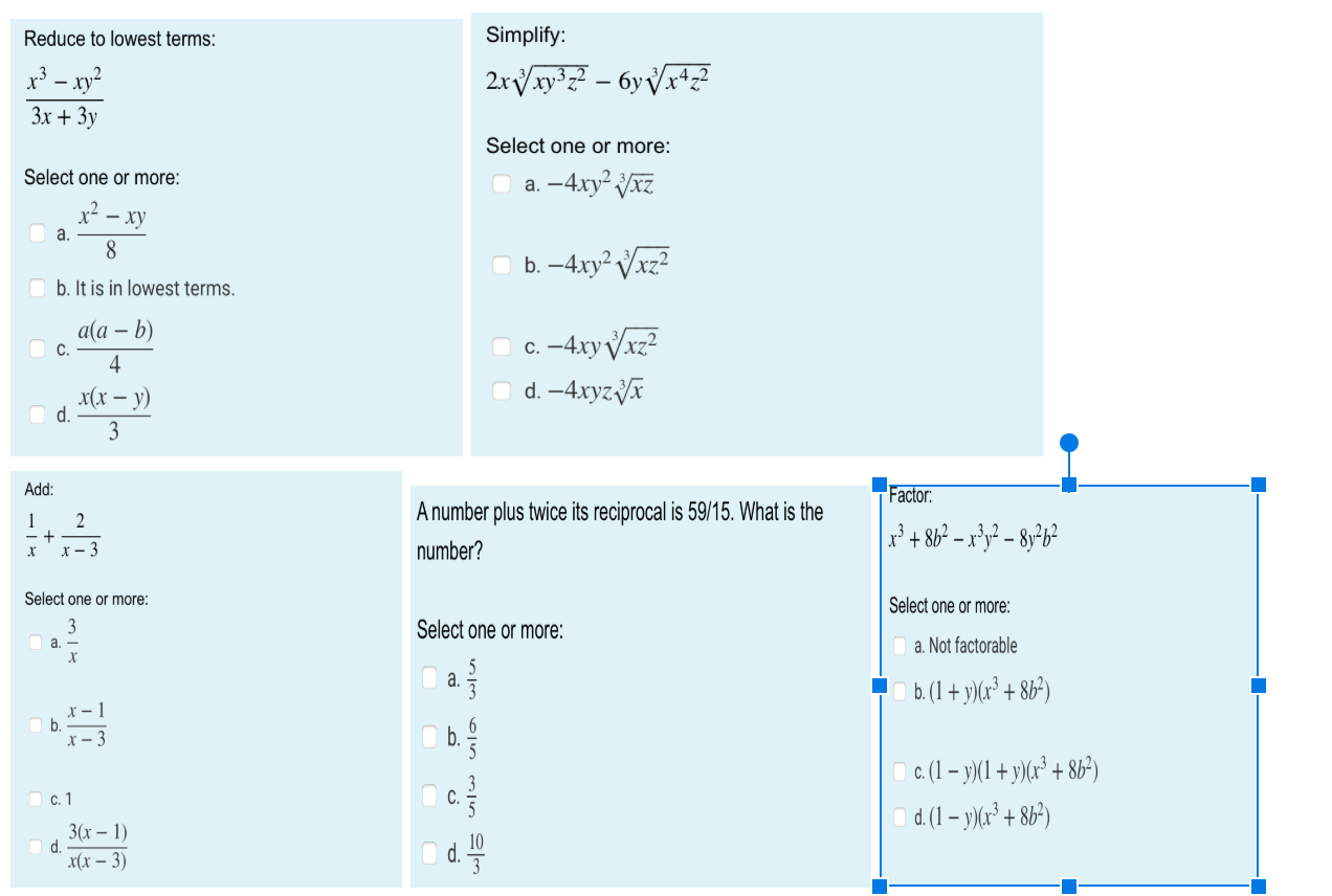 Solved Reduce To Lowest Terms X3 Xy2 3x 3y Simplify Chegg Com