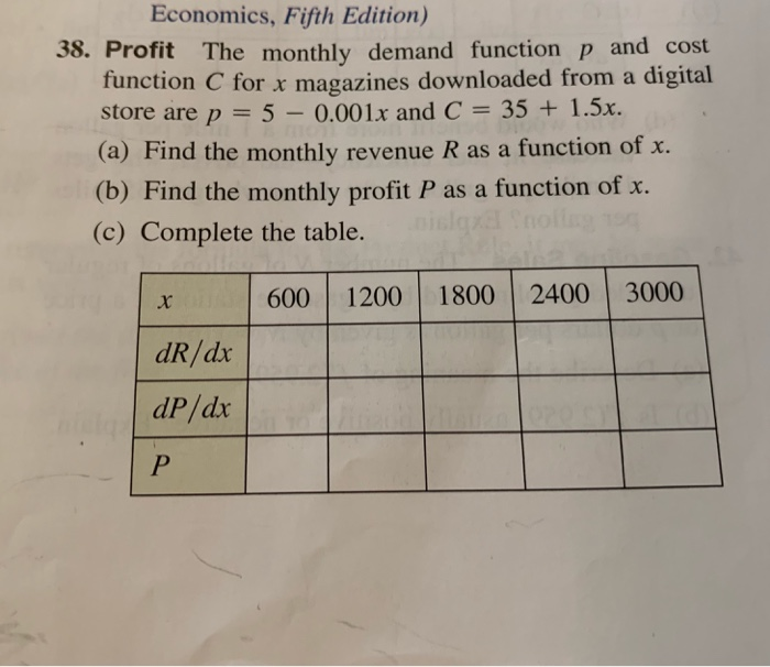 Solved 0). 34. Marginal Profit The profit P (in dollars)
