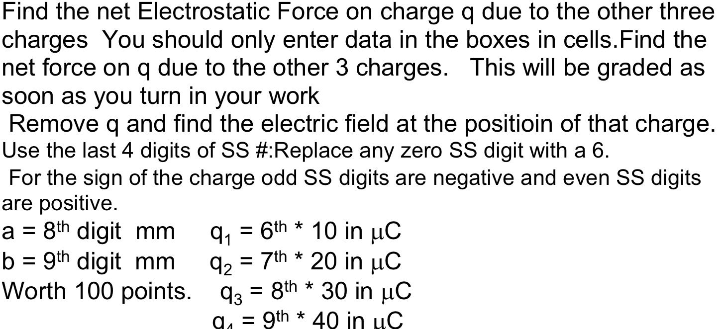Solved Find the net Electrostatic Force on charge 4, due to | Chegg.com