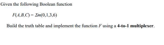 Solved (i) Given The Following Boolean Function F(A,B,C,D) = | Chegg.com