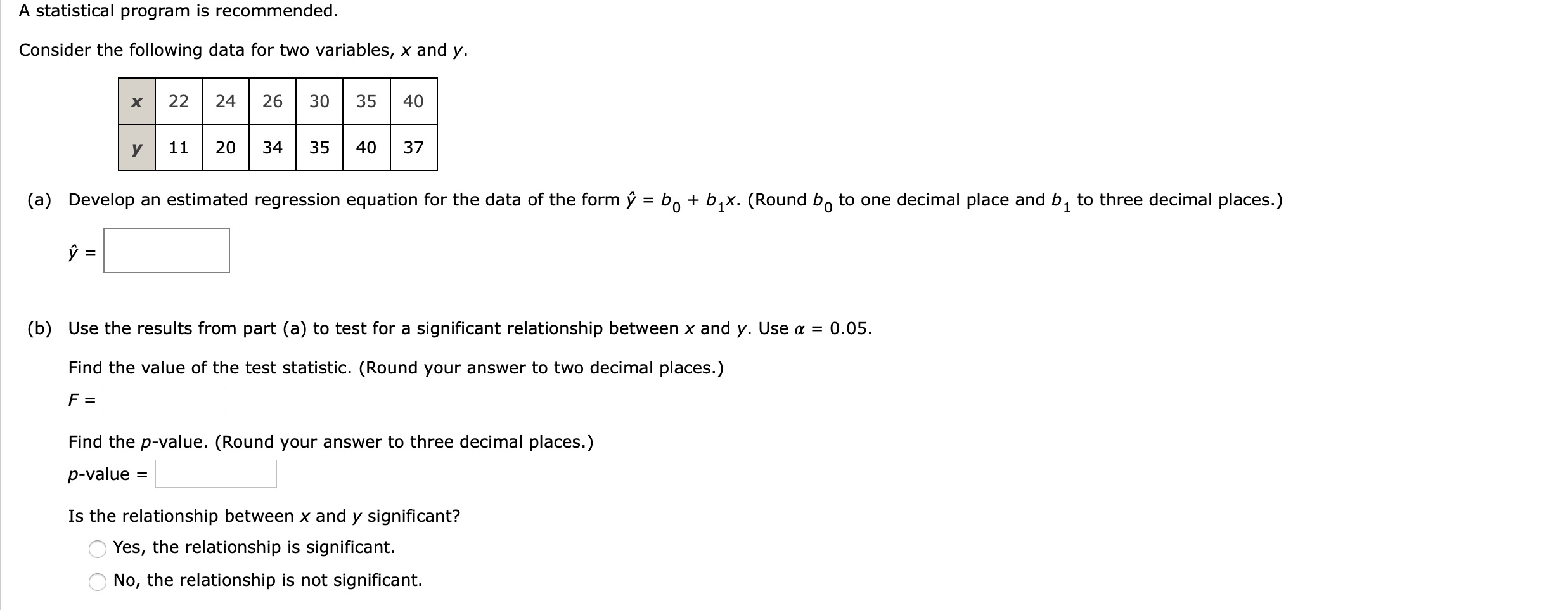 Solved Consider the following data for two variables, x and | Chegg.com