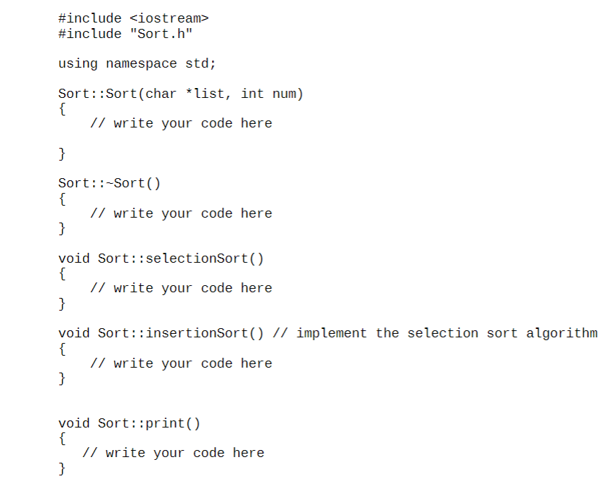 Solved Using C++, Implement The Following Sorting 