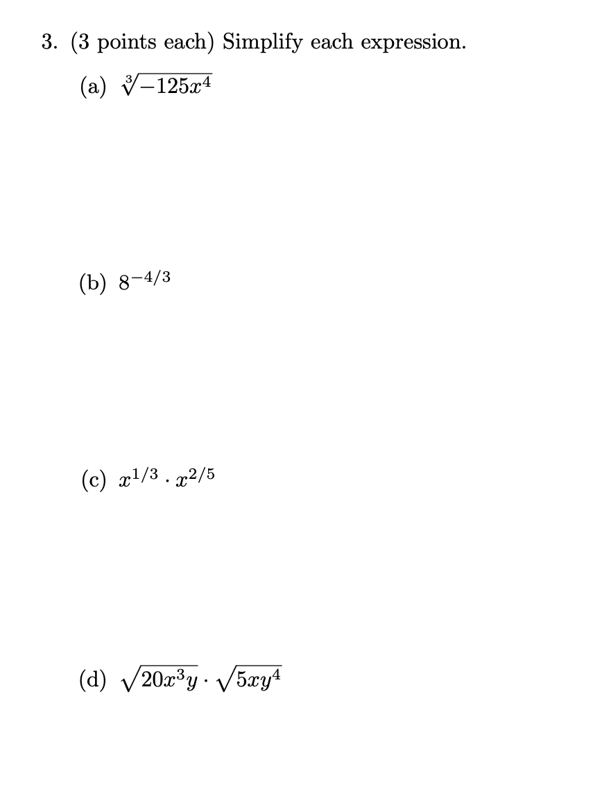 Solved 3. (3 points each) Simplify each expression. (a) | Chegg.com