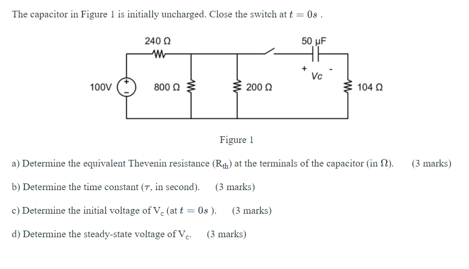 Solved The capacitor in Figure 1 is initially uncharged. | Chegg.com