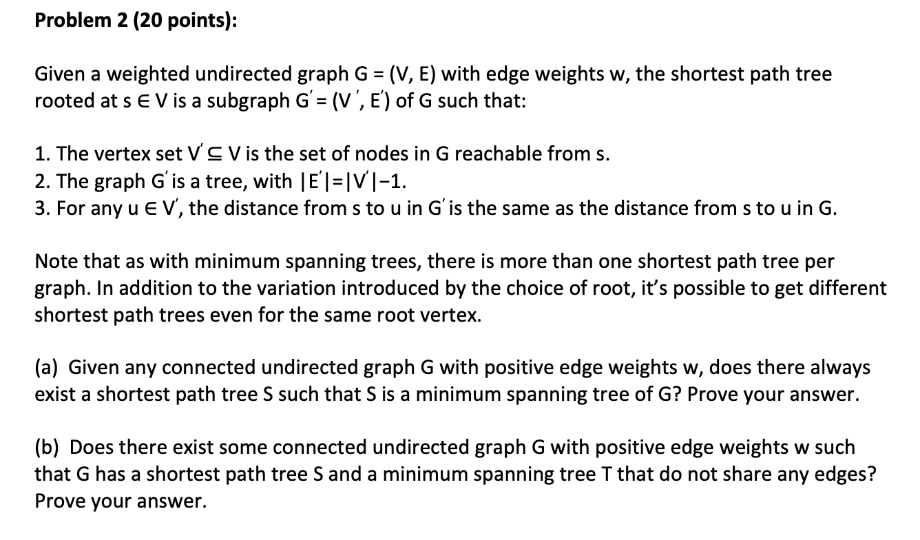 Solved Problem 2 Points Given A Weighted Undirected Chegg Com