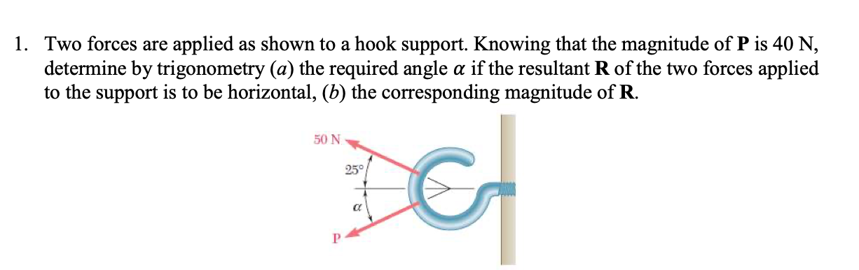 Solved 1. Two Forces Are Applied As Shown To A Hook Support. | Chegg.com