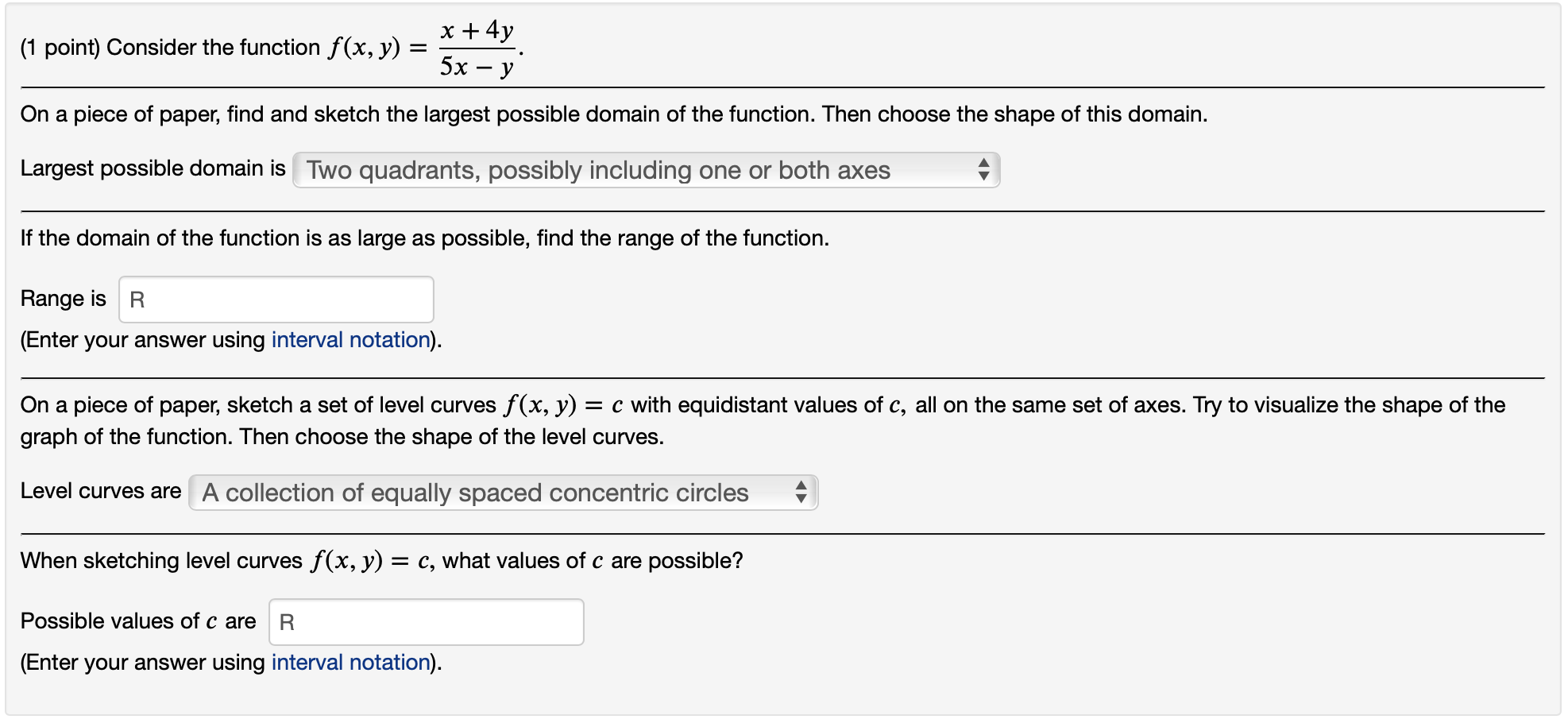 Solved X- (1 point) Consider the function f(x, y) = ; 5x – y | Chegg.com