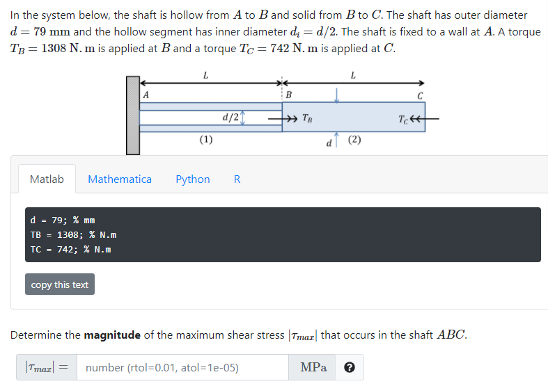 Solved In the system below, the shaft is hollow from A to B | Chegg.com