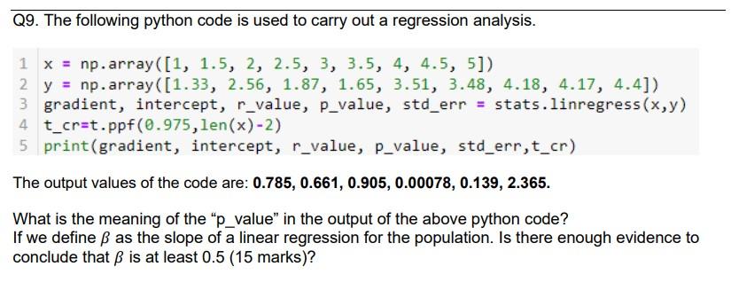 Q9. The following python code is used to carry out a | Chegg.com