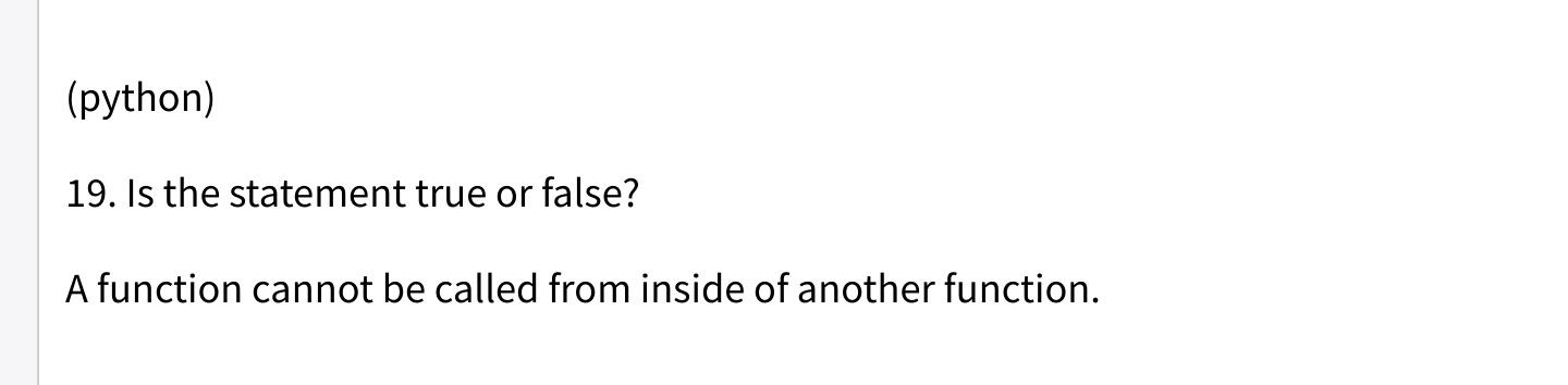 Solved (python) 19. Is the statement true or false? A | Chegg.com