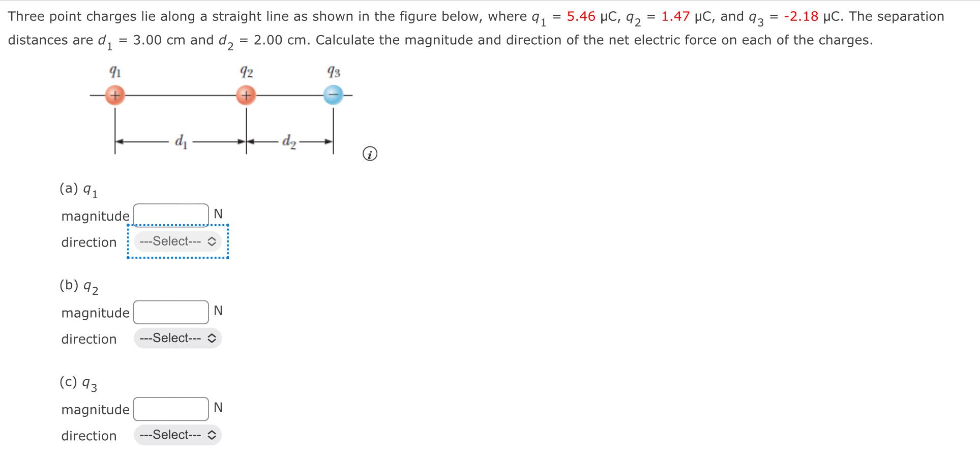 Solved Three point charges lie along a straight line as
