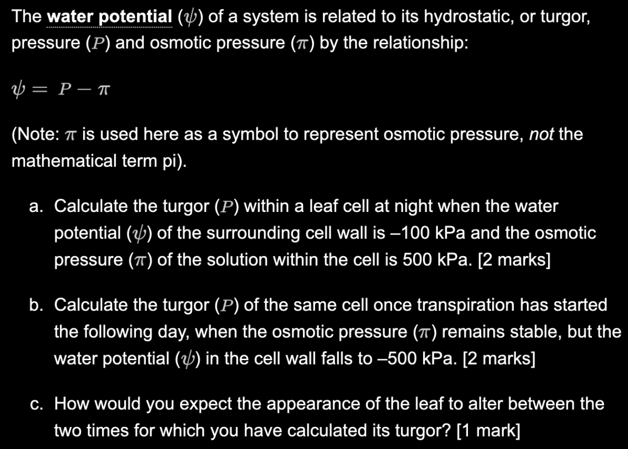 Solved The water potential (ψ) of a system is related to its | Chegg.com