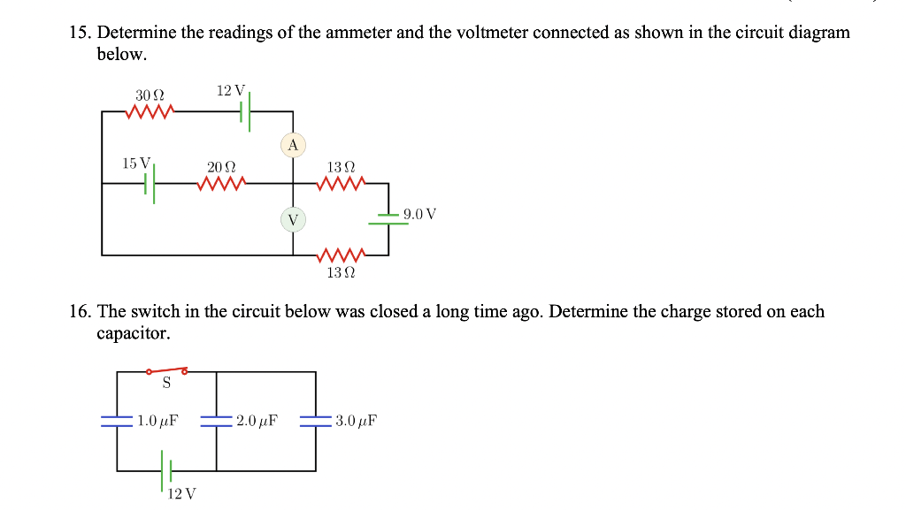 Solved 15. Determine the readings of the ammeter and the | Chegg.com