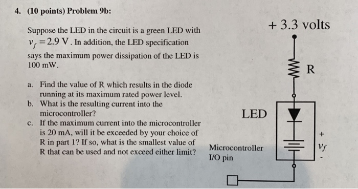 Solved 4. (10 points) Problem 9b: Suppose the LED in the | Chegg.com